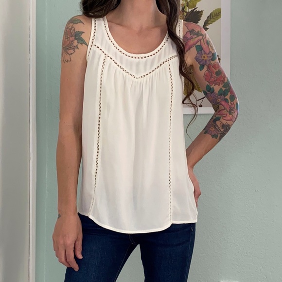 Scotch & Soda Tops - Maison Scotch & Soda Entredeaux Tank Top in Ivory Embroidered Trim Size 1